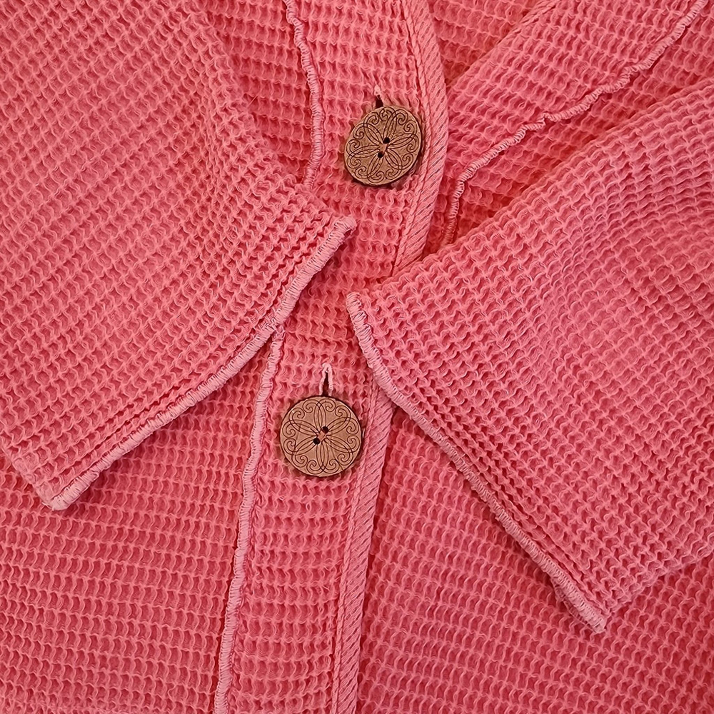 Focus Casual Life Waffle Knit Cardigan Jacket Small Coral Pink NWOT